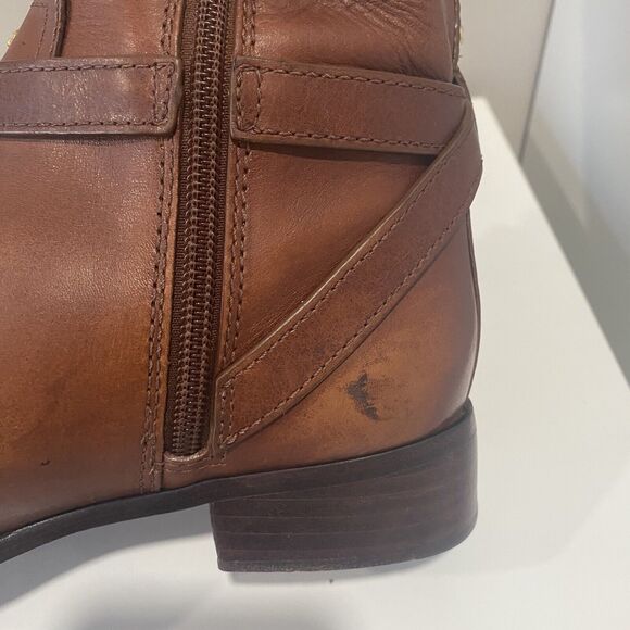 TORY BURCH BRITA Brown Leather Riding Boots 7.5 Gold Logo Tall Knee High Womens - Picture 13 of 16